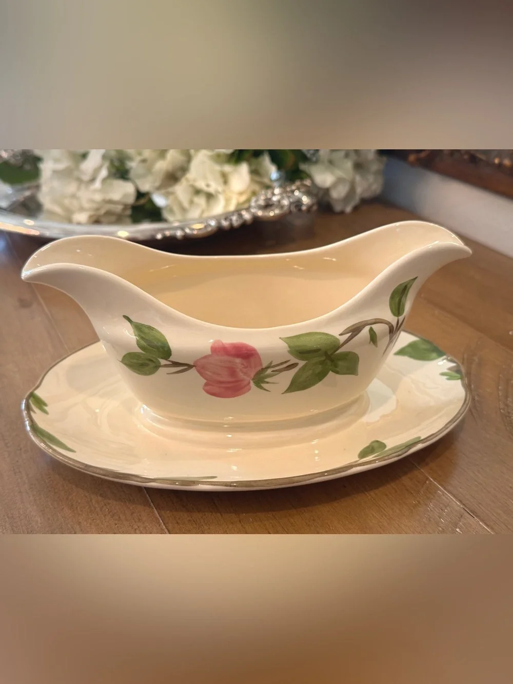 Desert Rose Franciscan Gravy Boat with attached platter